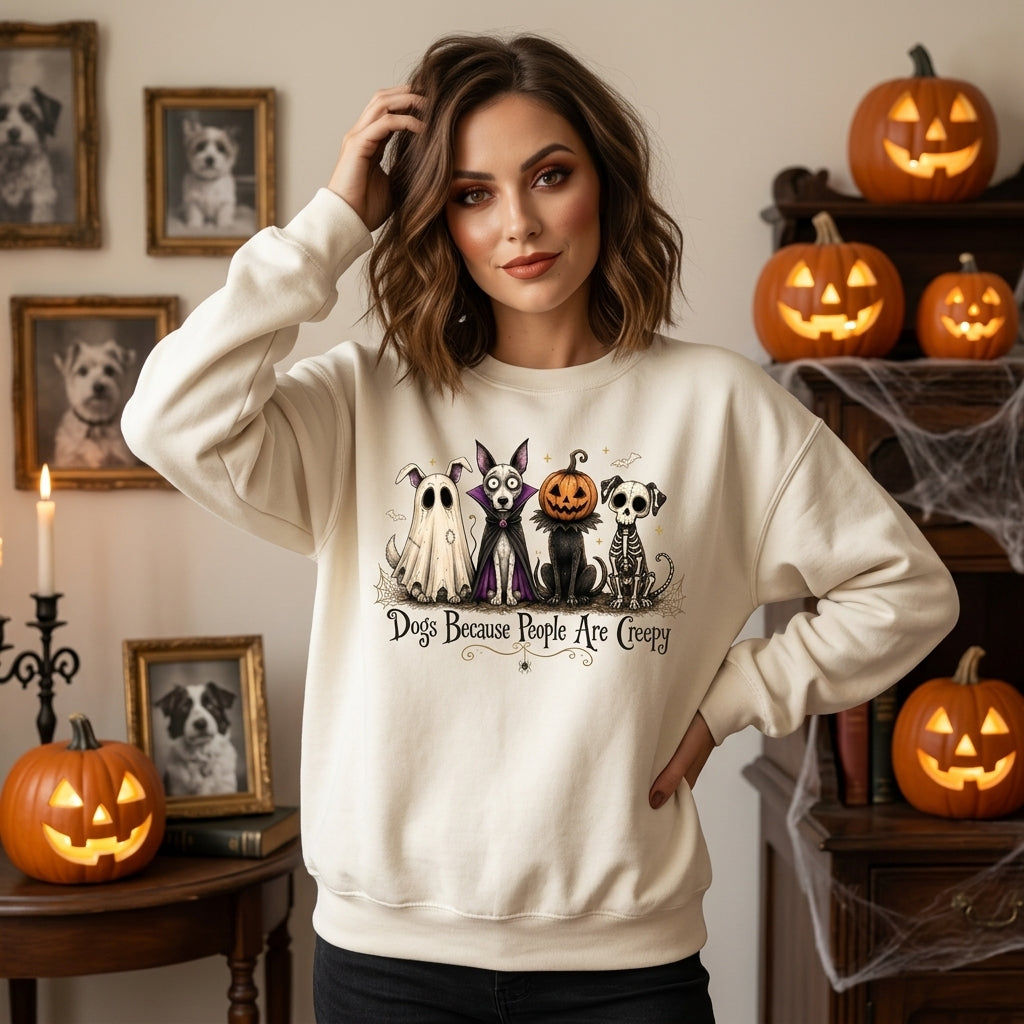 Dogs Because People Are Creepy T-shirt Sweatshirt Hoodie – Funny Halloween Dog Lover Gift - mockup 2