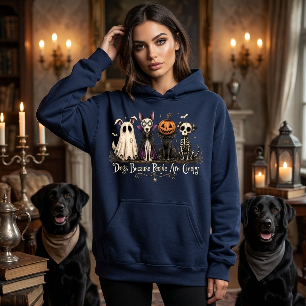 Dogs Because People Are Creepy T-shirt Sweatshirt Hoodie – Funny Halloween Dog Lover Gift - mockup 3