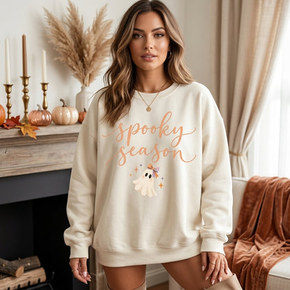 Spooky Season Cute Ghost with Bow Halloween T-shirt Sweatshirt Hoodie – Fall Gift for Her - mockup 2