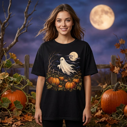 Vintage Ghost in Pumpkin Patch Spooky Season T-shirt Sweatshirt Hoodie for Men & Women - mockup 1