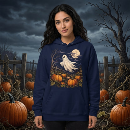 Vintage Ghost in Pumpkin Patch Spooky Season T-shirt Sweatshirt Hoodie for Men & Women - mockup 3