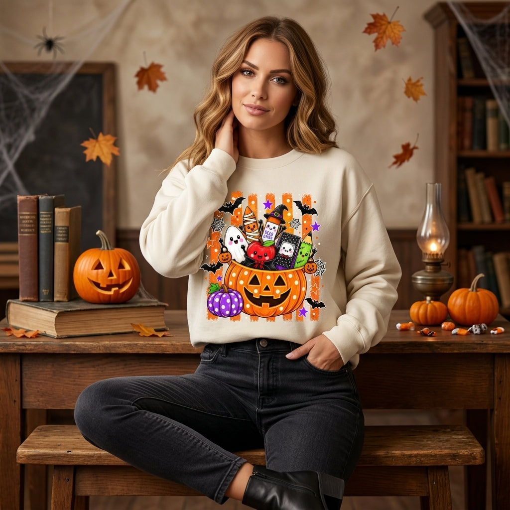 Cute Spooky Teacher Halloween School Supplies T-shirt Sweatshirt Hoodie - Fall Classroom Gift - mockup 2