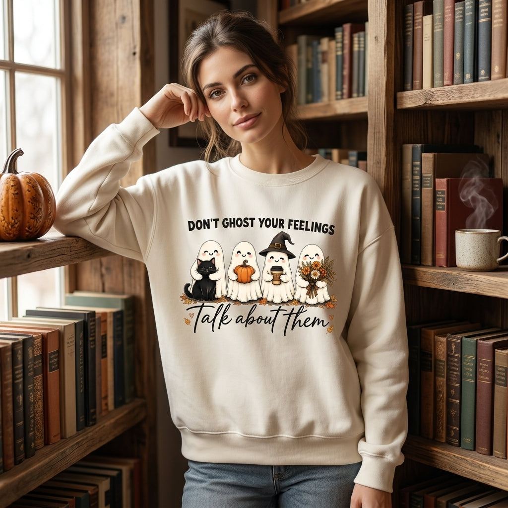 Don't Ghost Your Feelings Talk About Them T-shirt Sweatshirt Hoodie – Mental Health Awareness Tee - mockup 2