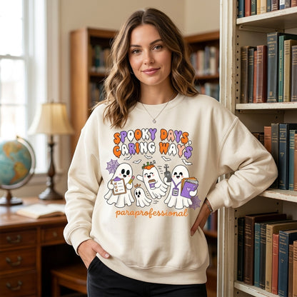 Spooky Days Caring Ways Paraprofessional T-shirt Sweatshirt Hoodie – Halloween Teacher Gift - mockup 2