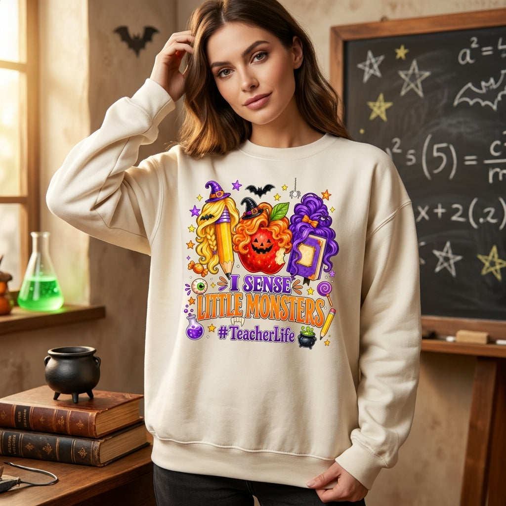 I Sense Little Monsters Teacher Halloween T-shirt Sweatshirt Hoodie - Teacher Life Gift - mockup 2