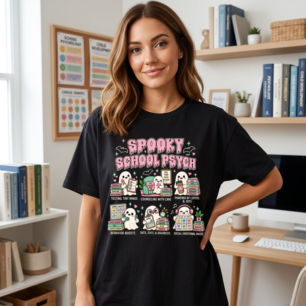 Spooky School Psych Halloween T-shirt Sweatshirt Hoodie – Cute Ghost Counselor Gift - mockup 1