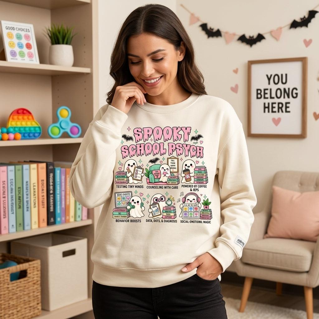 Spooky School Psych Halloween T-shirt Sweatshirt Hoodie – Cute Ghost Counselor Gift - mockup 2