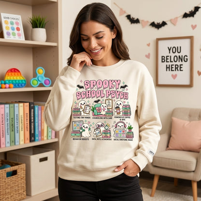 Spooky School Psych Halloween T-shirt Sweatshirt Hoodie – Cute Ghost Counselor Gift - mockup 2