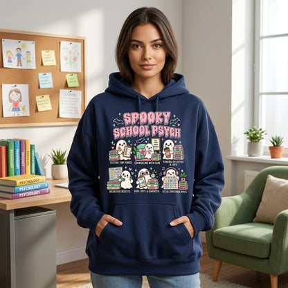 Spooky School Psych Halloween T-shirt Sweatshirt Hoodie – Cute Ghost Counselor Gift - mockup 3