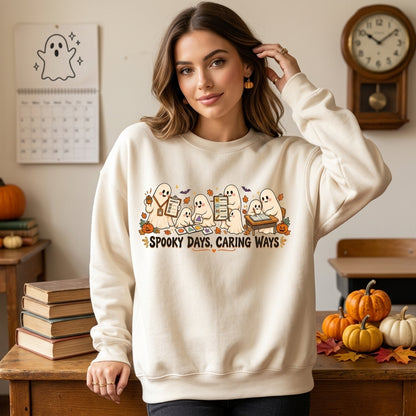 Spooky Days Caring Ways Paraprofessional Halloween T-shirt Sweatshirt Hoodie – Para Gift - mockup 2