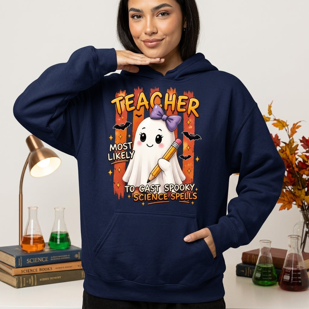 Science Teacher Most Likely To Cast Spooky Spells Halloween T-shirt Sweatshirt Hoodie - mockup 3