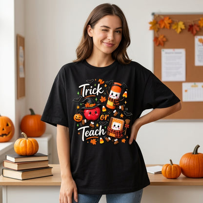 Trick or Teach Cute Halloween Teacher T-shirt Sweatshirt Hoodie - Spooky School Gift - mockup 1