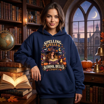 Spelling Spells & School Bells Witch Teacher Halloween T-shirt Sweatshirt Hoodie - mockup 3