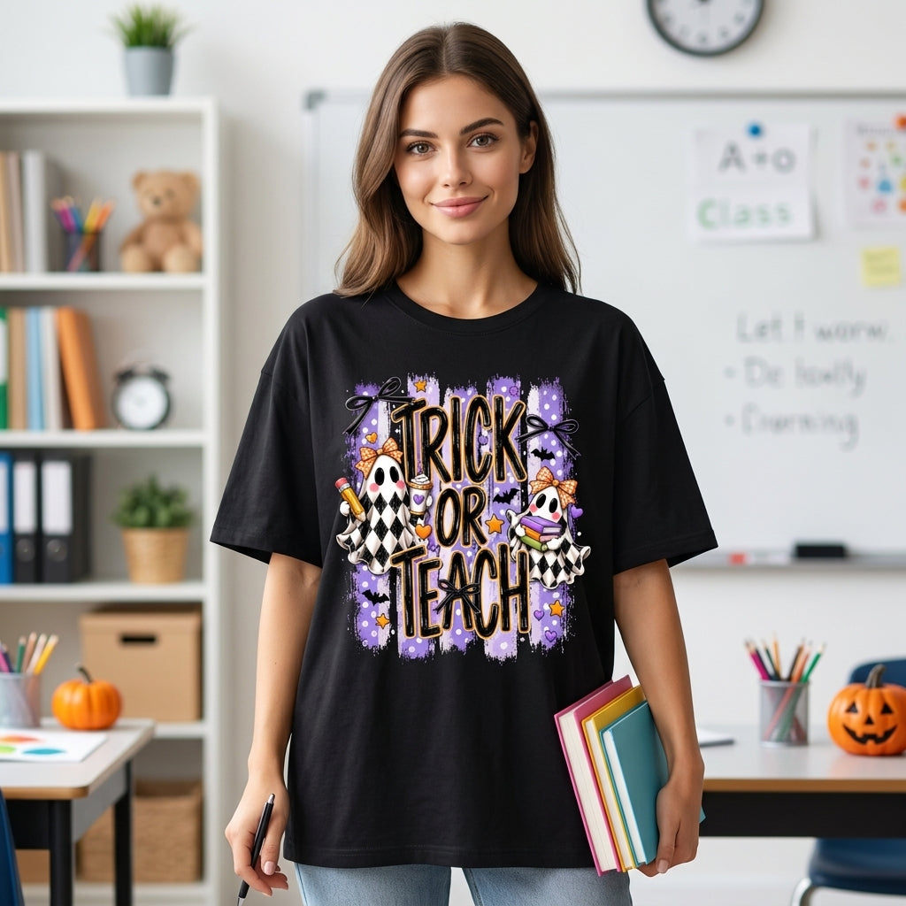 Trick Or Teach Halloween Ghost T-shirt Sweatshirt Hoodie – Cute Teacher Gift - mockup 1