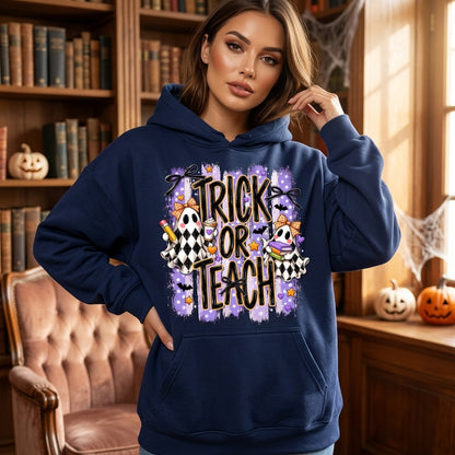 Trick Or Teach Halloween Ghost T-shirt Sweatshirt Hoodie – Cute Teacher Gift - mockup 3