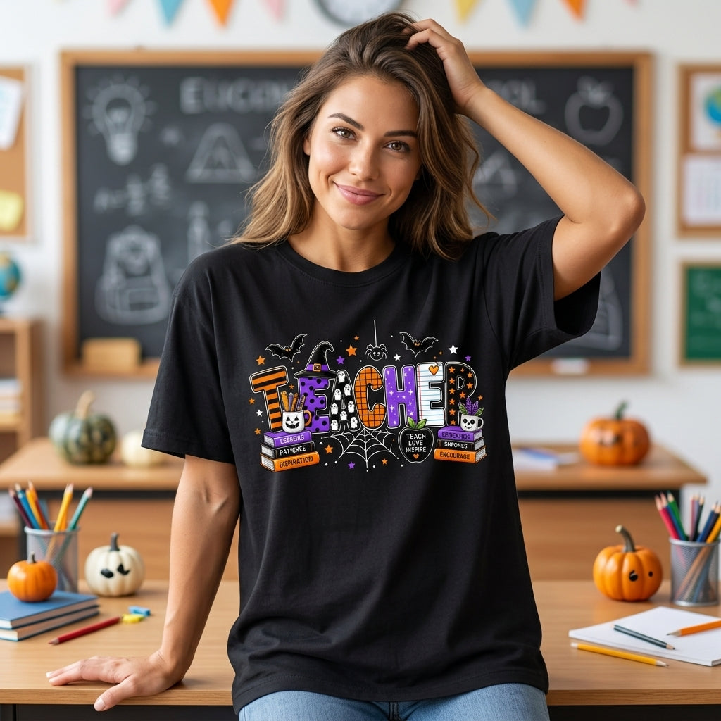 Spooky Halloween Teacher Graphic T-shirt Sweatshirt Hoodie – Cute Teacher Halloween Gift - mockup 1