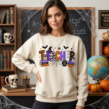 Spooky Halloween Teacher Graphic T-shirt Sweatshirt Hoodie – Cute Teacher Halloween Gift - mockup 2