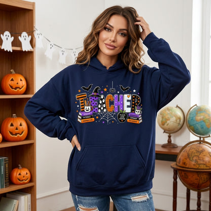 Spooky Halloween Teacher Graphic T-shirt Sweatshirt Hoodie – Cute Teacher Halloween Gift - mockup 3