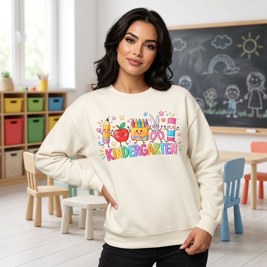 Personalized Kindergarten School Supplies T-shirt Sweatshirt Hoodie – Cute Teacher Gift - mockup 2