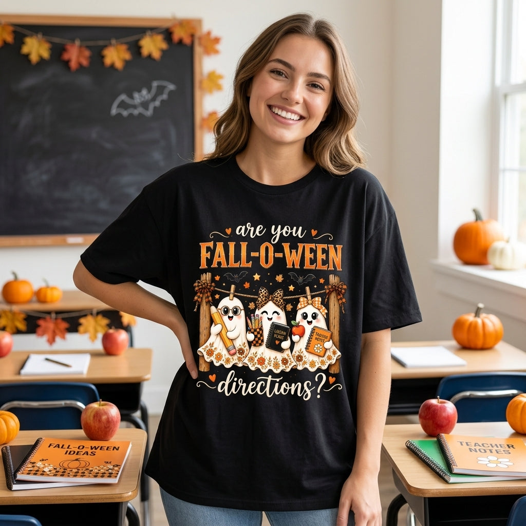 Fall-O-Ween Ghost Teacher T-shirt Sweatshirt Hoodie - Cute Personalized Kindergarten Teacher Gift - mockup 1