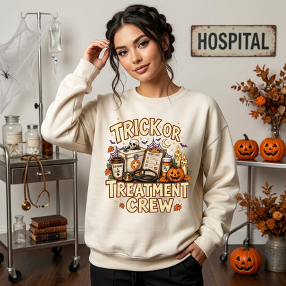 Trick or Treatment Crew Halloween Nurse T-shirt Sweatshirt Hoodie – Spooky Season RN Gift - mockup 2