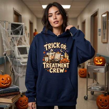 Trick or Treatment Crew Halloween Nurse T-shirt Sweatshirt Hoodie – Spooky Season RN Gift - mockup 3