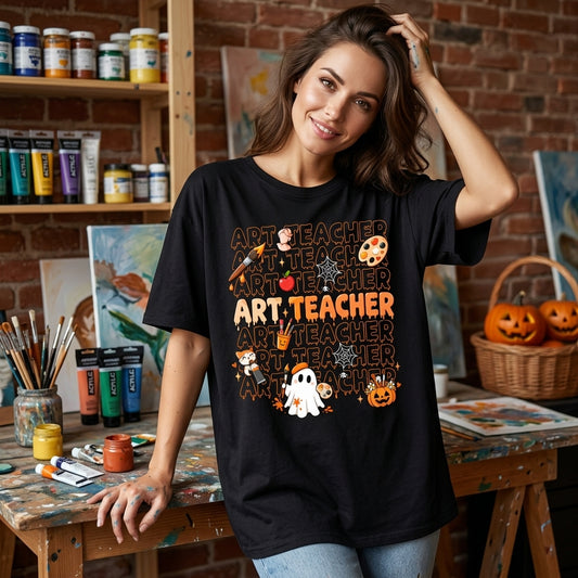 Spooky Art Teacher Ghost T-shirt Sweatshirt Hoodie - Cute Halloween Artist Gift for Teachers - mockup 1