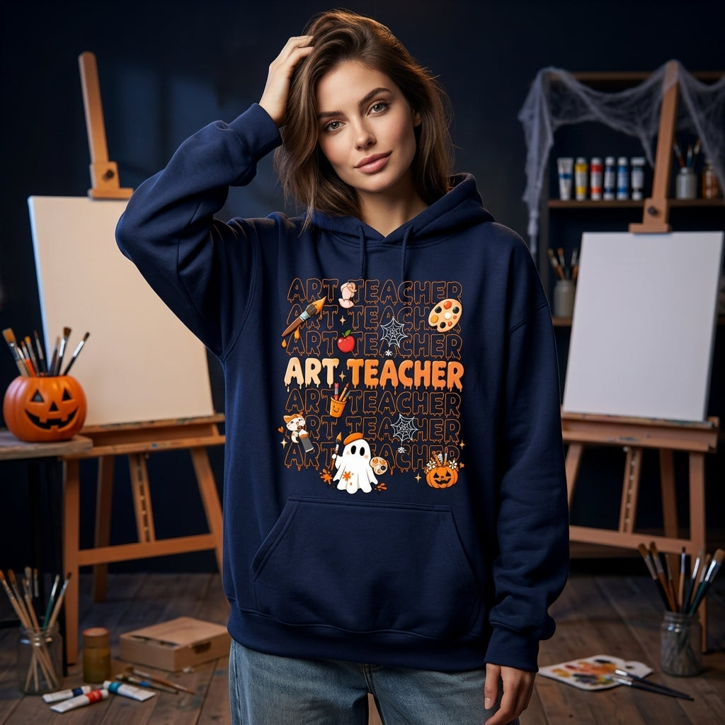 Spooky Art Teacher Ghost T-shirt Sweatshirt Hoodie - Cute Halloween Artist Gift for Teachers - mockup 3