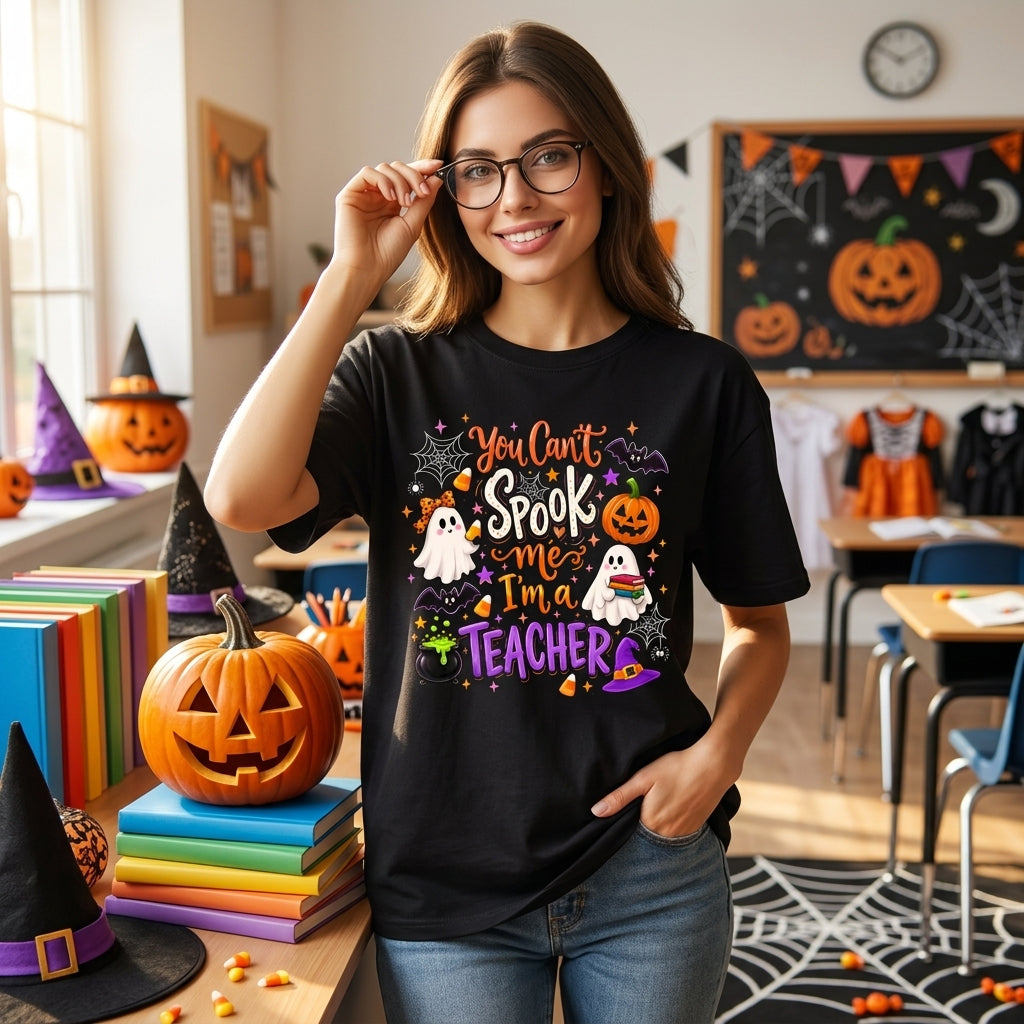 You Can't Spook Me I'm A Teacher Vintage Halloween T-shirt Sweatshirt Hoodie - mockup 1