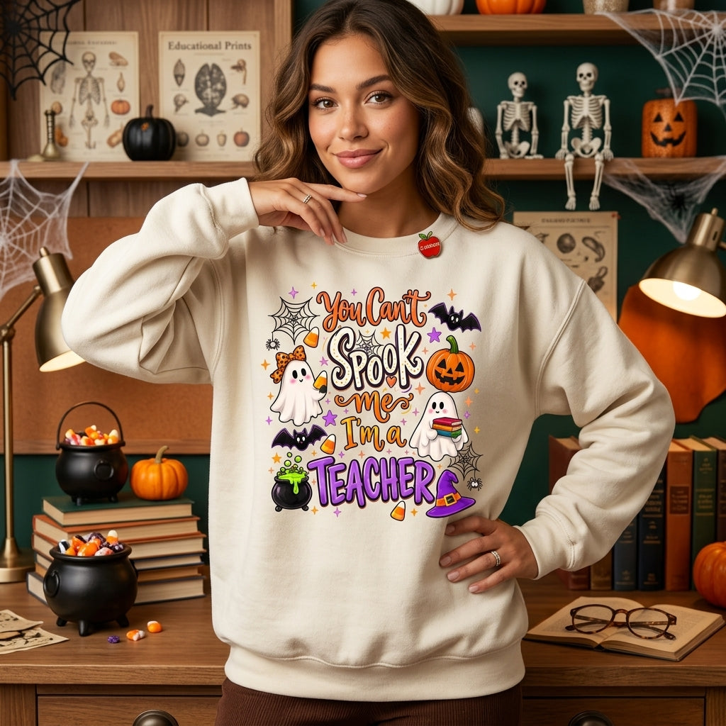 You Can't Spook Me I'm A Teacher Vintage Halloween T-shirt Sweatshirt Hoodie - mockup 2