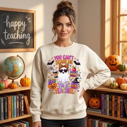 You Can't Scare Me I'm A Teacher Ghost T-shirt Sweatshirt Hoodie – Funny Halloween Educator Gift - mockup 2