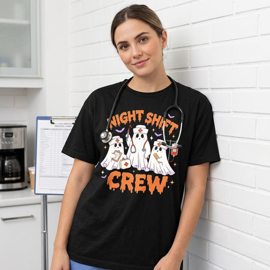 Night Shift Crew Halloween Nursing Ghosts T-shirt Sweatshirt Hoodie – Spooky Nurse Gift - mockup 1