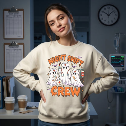 Night Shift Crew Halloween Nursing Ghosts T-shirt Sweatshirt Hoodie – Spooky Nurse Gift - mockup 2