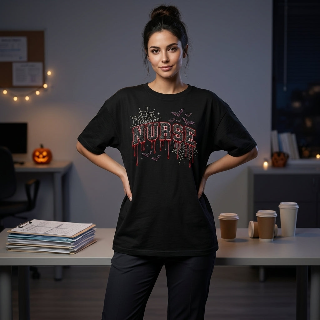 Spooky Bleeding Glitter Nurse Halloween T-shirt Sweatshirt Hoodie - Gothic Nurse Gift - mockup 1