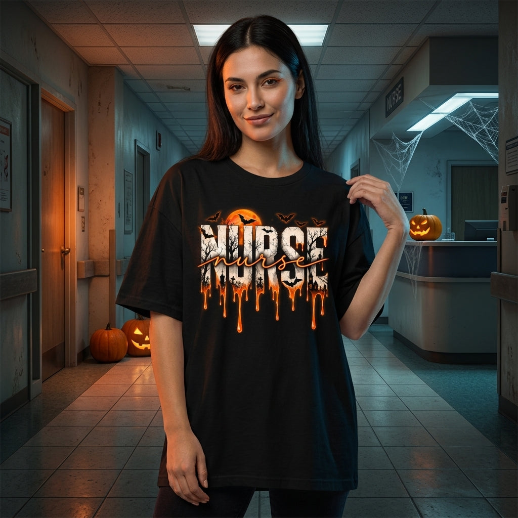 Spooky Graveyard Scene Nurse Halloween T-shirt Sweatshirt Hoodie - Nurse Gift - mockup 1