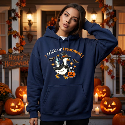 Funny Trick or Treatment Duck Witch T-shirt Sweatshirt Hoodie – Nurse Halloween Gift - mockup 3