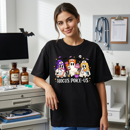 Hocus Poke-us Witch Nurse Halloween T-shirt Sweatshirt Hoodie - Spooky Medical Gift - mockup 1