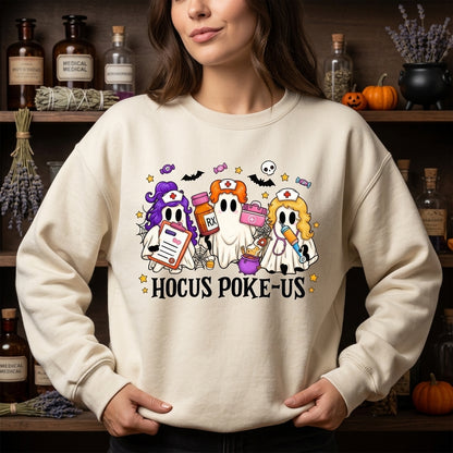 Hocus Poke-us Witch Nurse Halloween T-shirt Sweatshirt Hoodie - Spooky Medical Gift - mockup 2