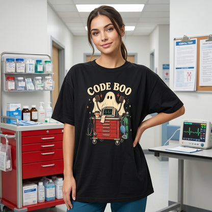 Code Boo Ghost Crash Cart Halloween T-shirt Sweatshirt Hoodie – Funny Nurse Gift - mockup 1