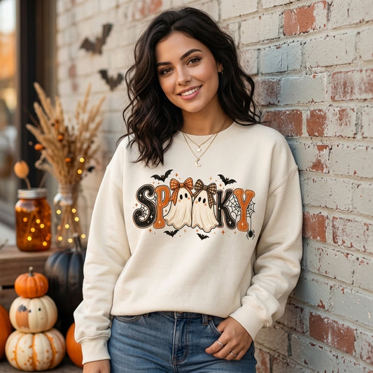 Retro Preppy Spooky Ghost T-shirt Sweatshirt Hoodie – Cute Halloween Coquette Gift - mockup 1
