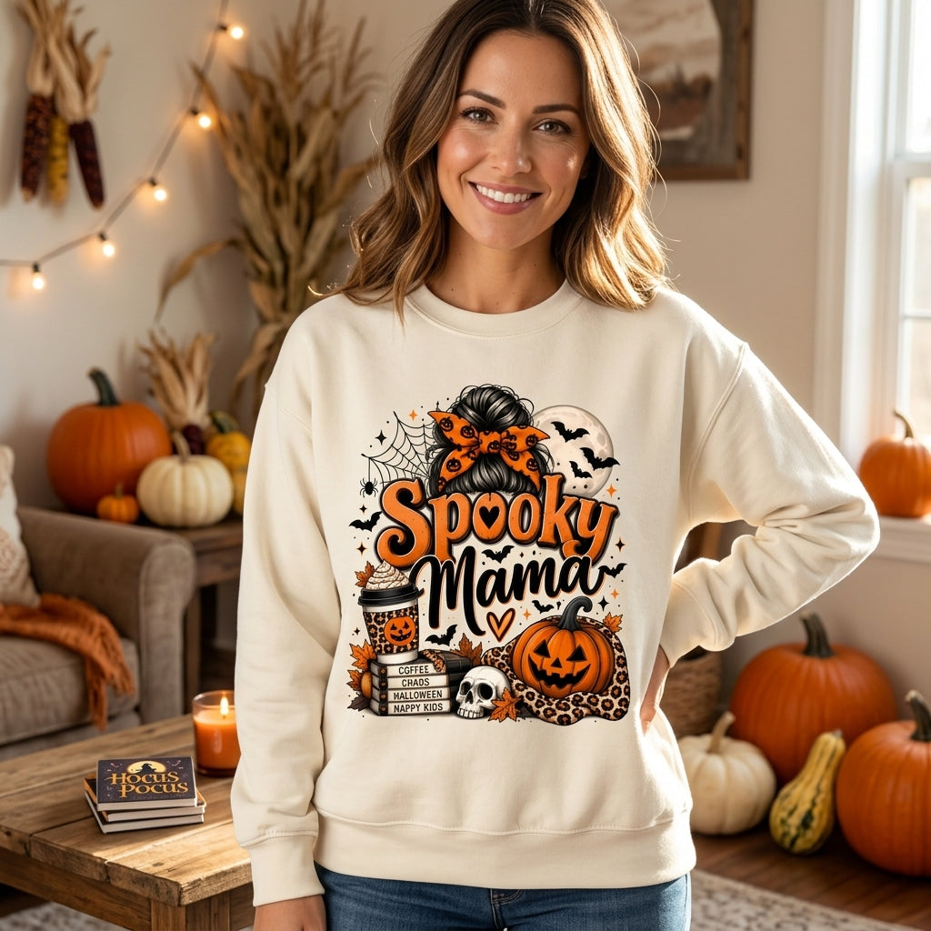 Spooky Mama Halloween Leopard Pumpkin Graphic T-shirt Sweatshirt Hoodie – Fall Mom Gift - mockup 1