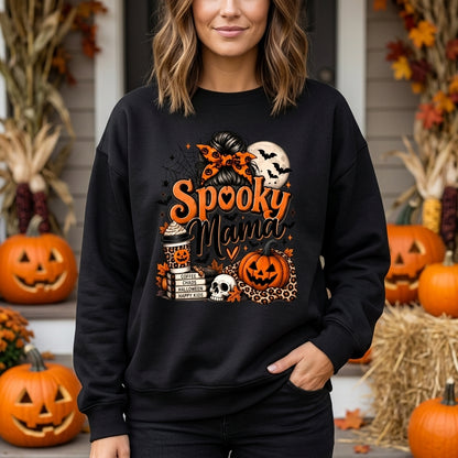 Spooky Mama Halloween Leopard Pumpkin Graphic T-shirt Sweatshirt Hoodie – Fall Mom Gift - mockup 2