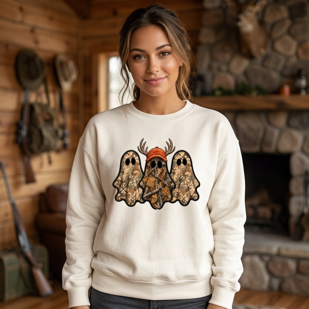 Retro Camo Ghost Hunting Halloween T-shirt Sweatshirt Hoodie - Deer Hunter Gift - mockup 1