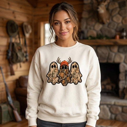 Retro Camo Ghost Hunting Halloween T-shirt Sweatshirt Hoodie - Deer Hunter Gift - mockup 1