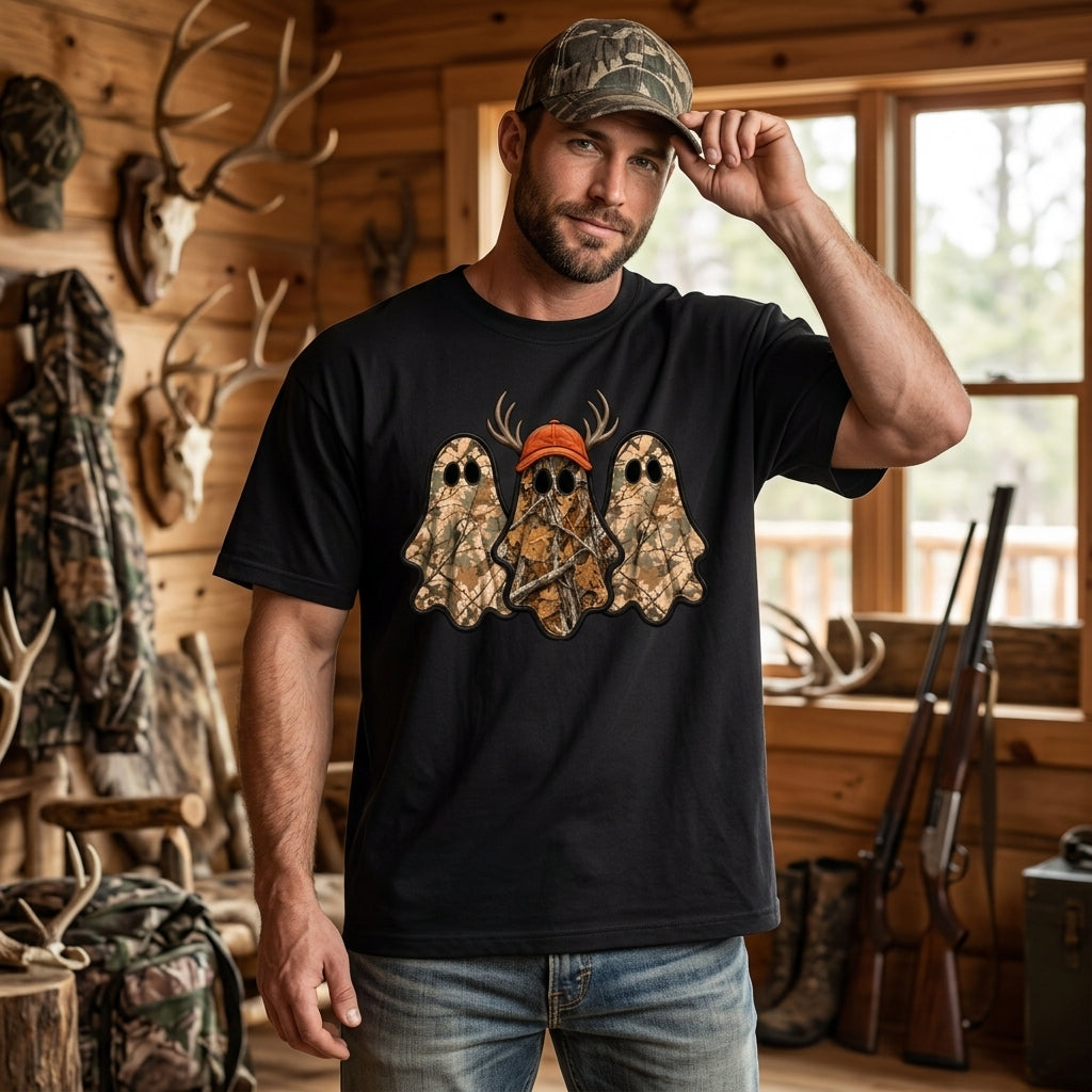 Retro Camo Ghost Hunting Halloween T-shirt Sweatshirt Hoodie - Deer Hunter Gift - mockup 2