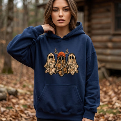 Retro Camo Ghost Hunting Halloween T-shirt Sweatshirt Hoodie - Deer Hunter Gift - mockup 3