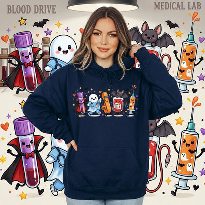 Cute Halloween Phlebotomist Occupation Doodles T-shirt Sweatshirt Hoodie - Medical Gift - mockup 3