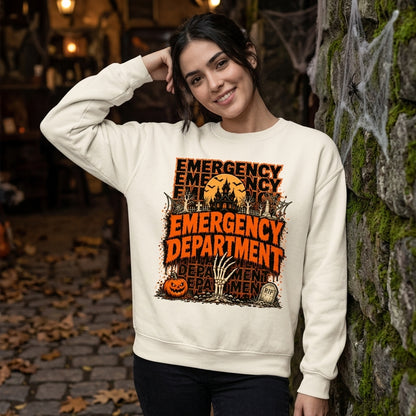 Halloween Emergency Department Graphic T-shirt Sweatshirt Hoodie – Spooky ER Nurse Gift - mockup 1