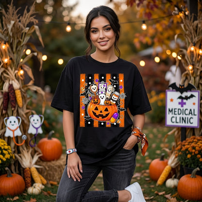 Halloween Nurse Medical Pumpkin T-shirt Sweatshirt Hoodie – Cute Spooky Healthcare Gift - mockup 2