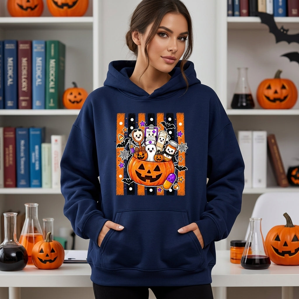 Halloween Nurse Medical Pumpkin T-shirt Sweatshirt Hoodie – Cute Spooky Healthcare Gift - mockup 3